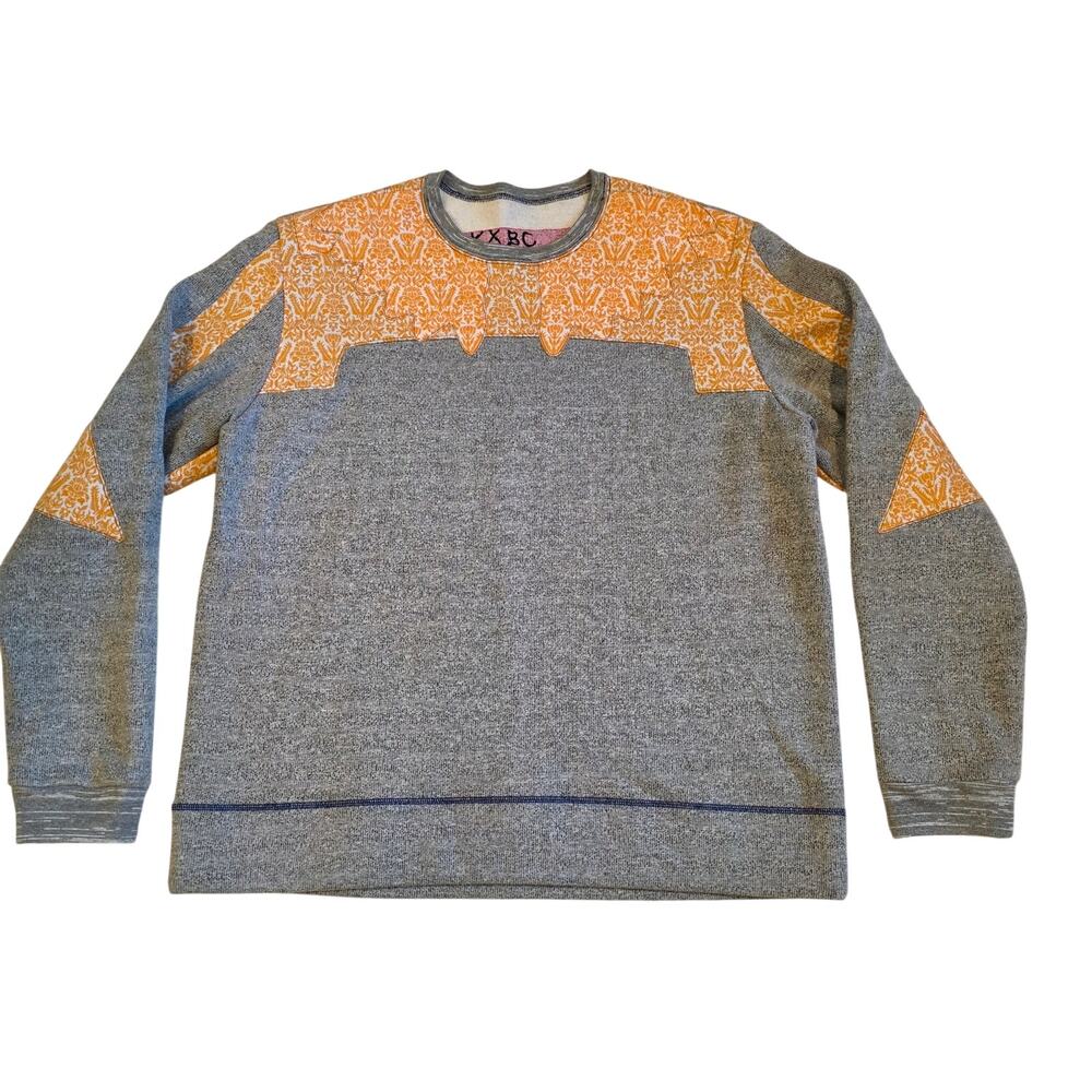 XXBC Made in NYC Upcycled Damask Patchwork Sweatshirt Mens Medium Gray Orange